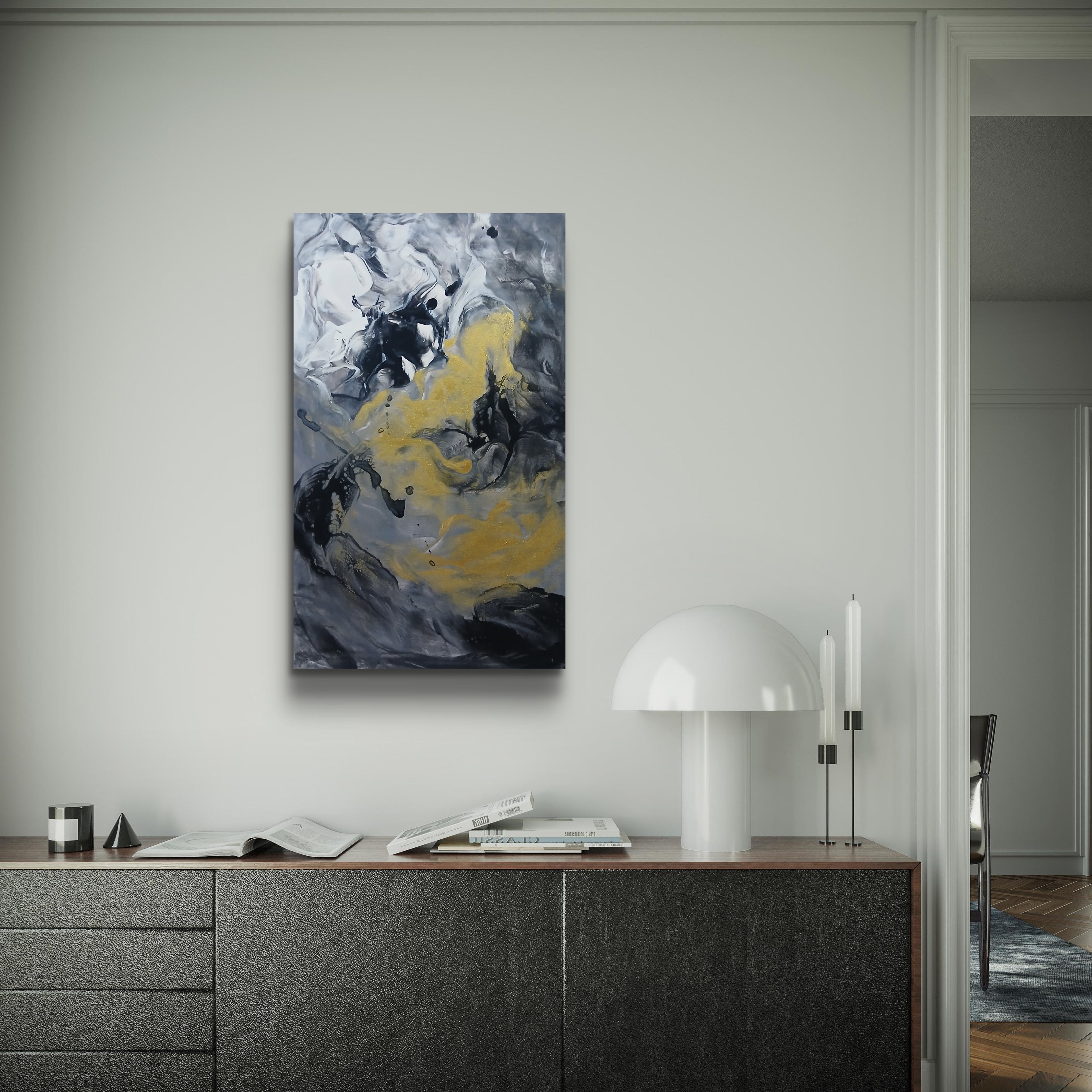 Golden Storm - Abstract Acrylic Painting 40x67 cm